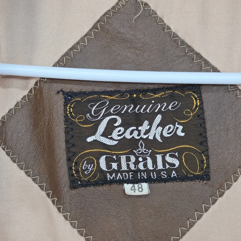 Vintage Grais Brown Leather Trench Coat Mens 48 Western Yoke Jacket Made in USA